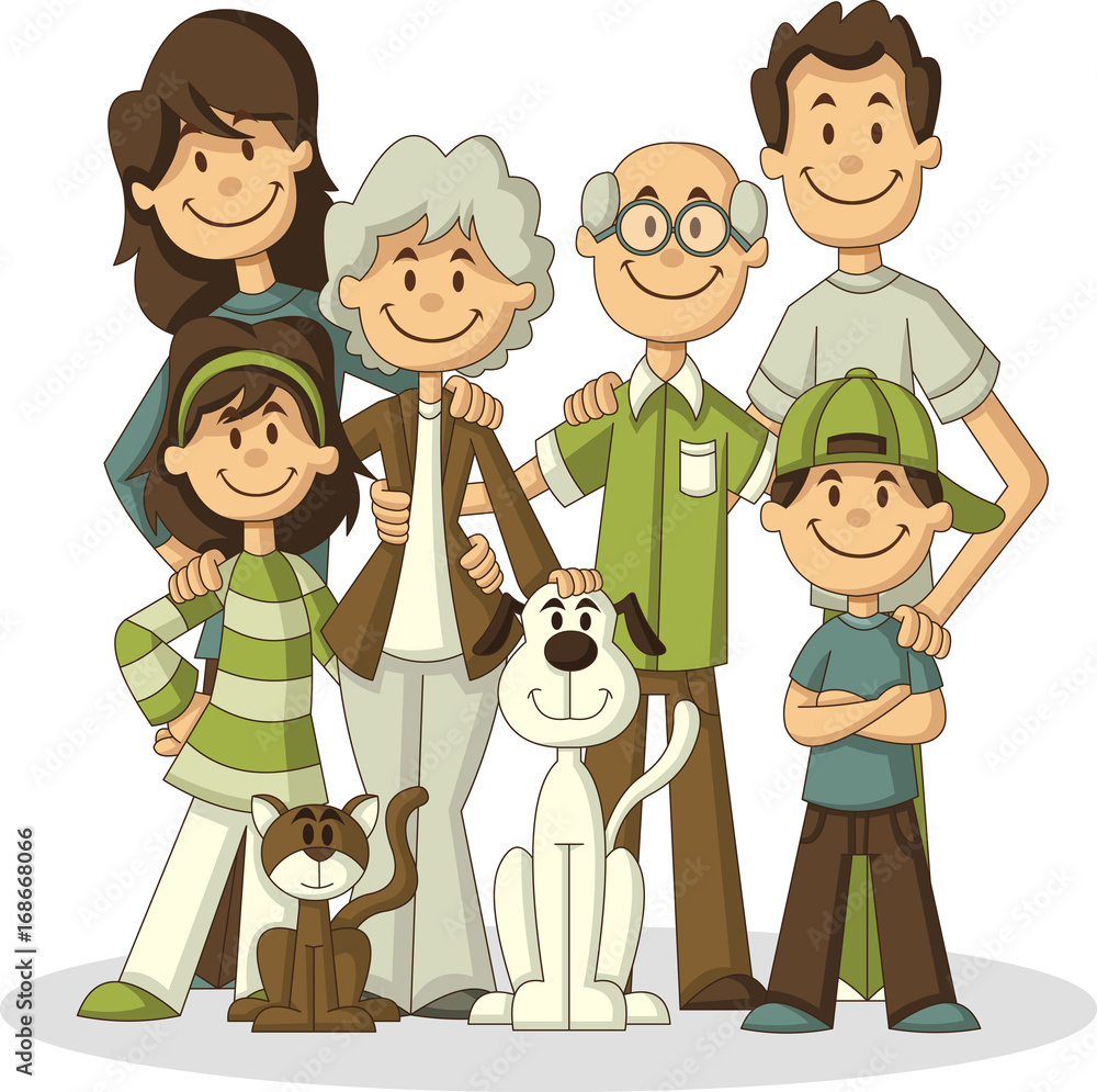 Colorful happy cartoon People. Big family. Stock Vector | Adobe Stock