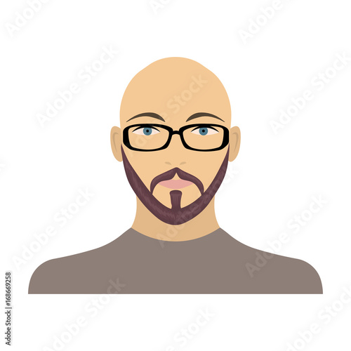 The face of a bald man with glasses, with a beard and mustache. The face of a man single icon in cartoon style vector symbol stock illustration web.