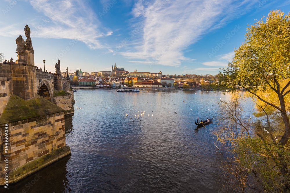 Beautiful Prague castle and Charles Bridge in autumn, Prague, Czech Republic, Europe