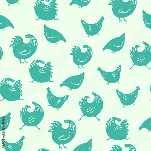 A pattern with cocks and chickens