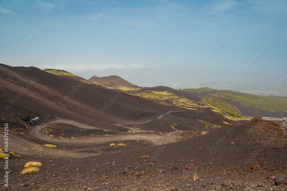 Dramatic landscape of Etna volcano with its side craters, Sicily, Italy