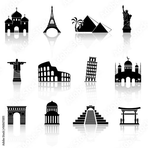 World famous buildings abstract silhouettes