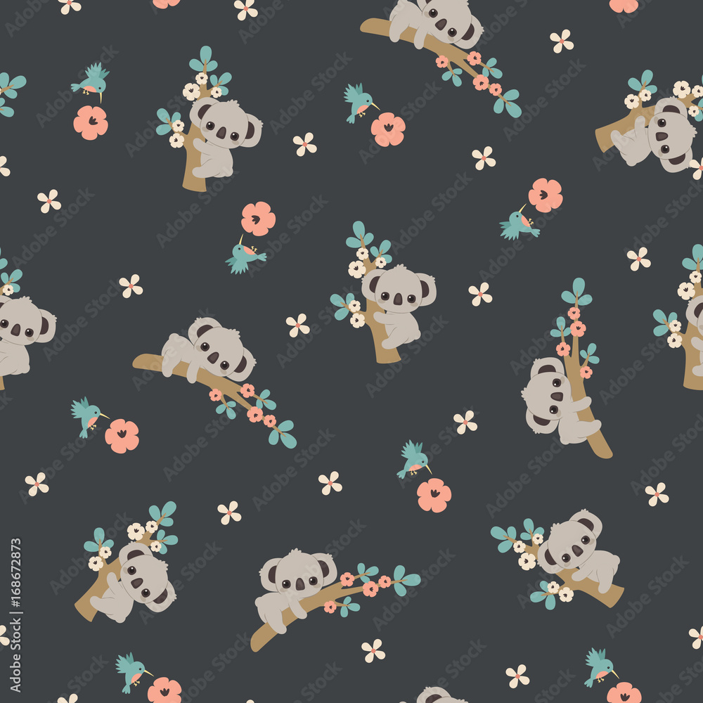 Obraz premium Koala floral seamless pattern