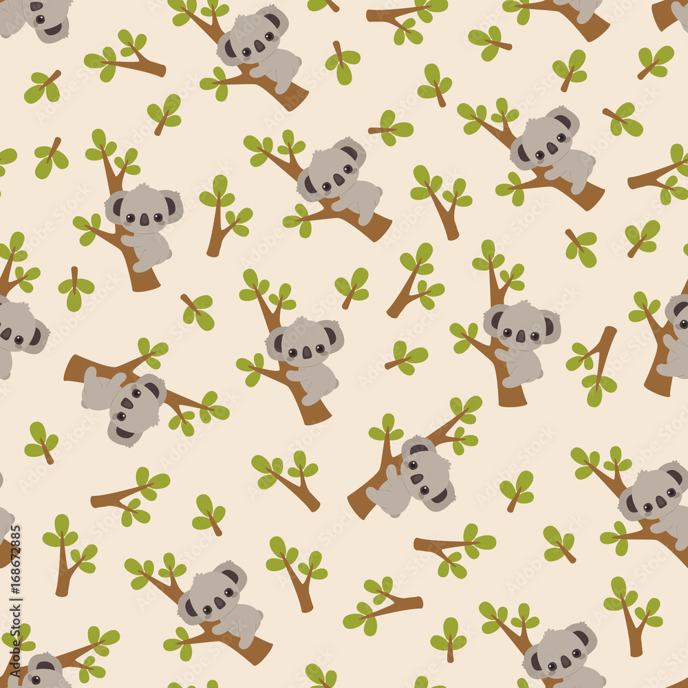 Obraz premium Koala on a tree seamless pattern