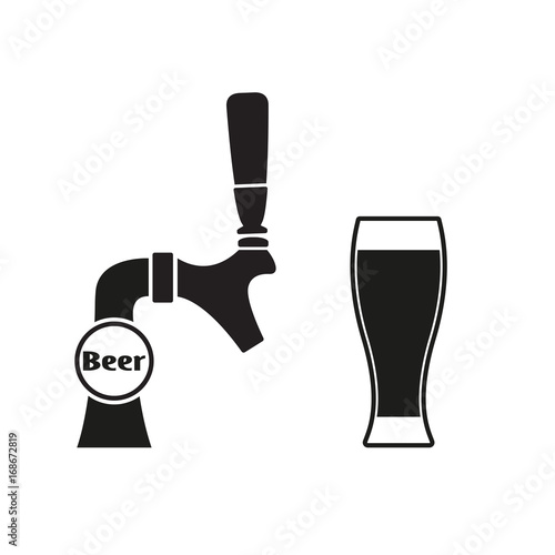 Beer tap with beer glass. Vector icon.