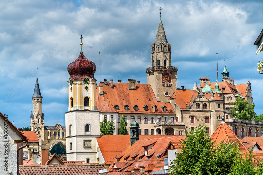 View of St. Johann Church and the Castle in Sigmaringen - Baden-Wurttemberg, Germany