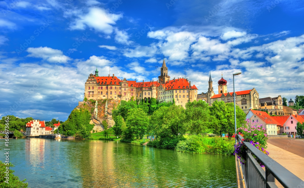 Sigmaringen Castle on a bank of the Danube River in Baden-Wurttemberg, Germany