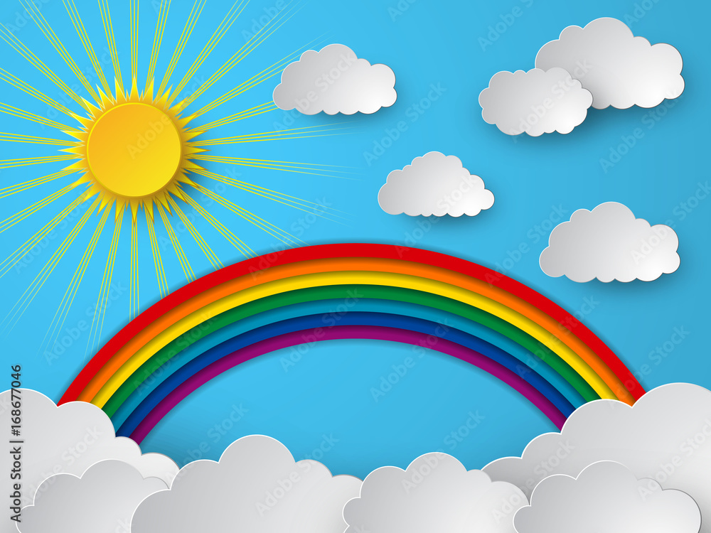Blue sky vector background with clouds,rainbow and sun Blue sky vector background with clouds,rainbow and sun