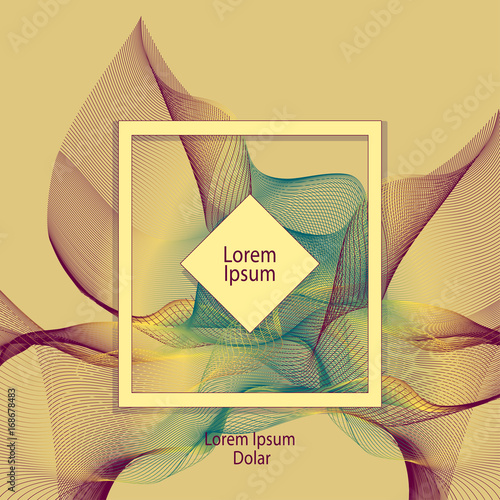 Template design with abstract smoke in gold beige marine blue