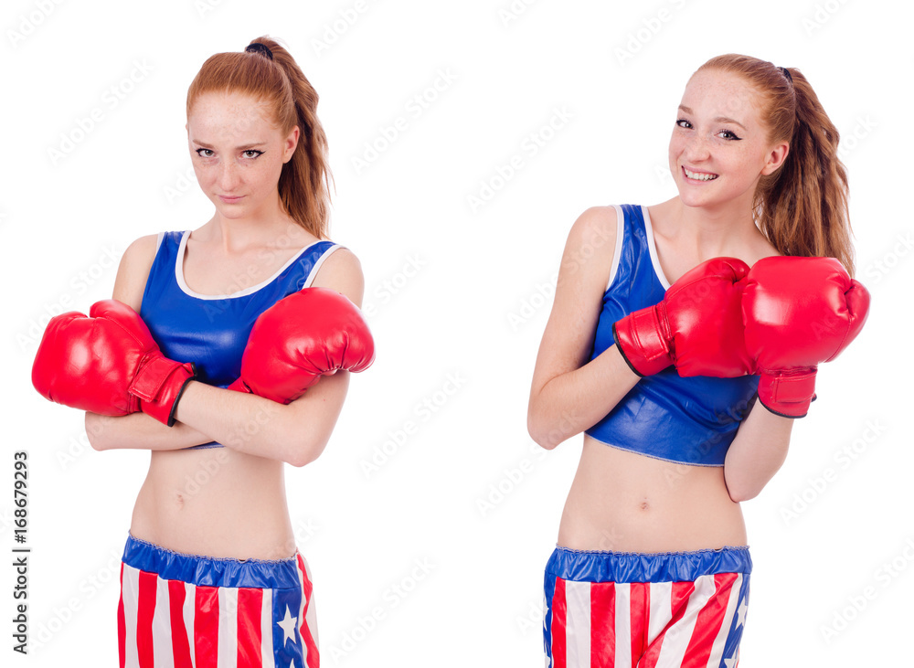 Woman boxer in uniform with US symbols Woman boxer in uniform with US symbols