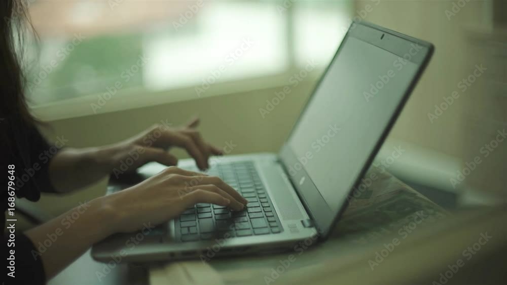 Girl Working On Laptop - Close Up - Slider - Moving Towards 2 Girl Working On Laptop - Close Up - Slider - Moving Towards 2