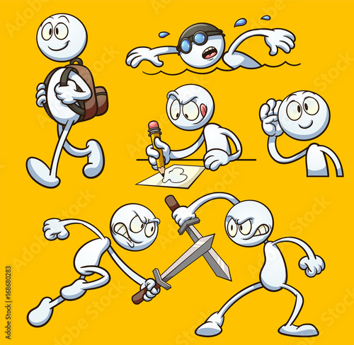 Generic cartoon character performing different actions. Vector clip art illustration with simple gradients. Each on a separate layer. 