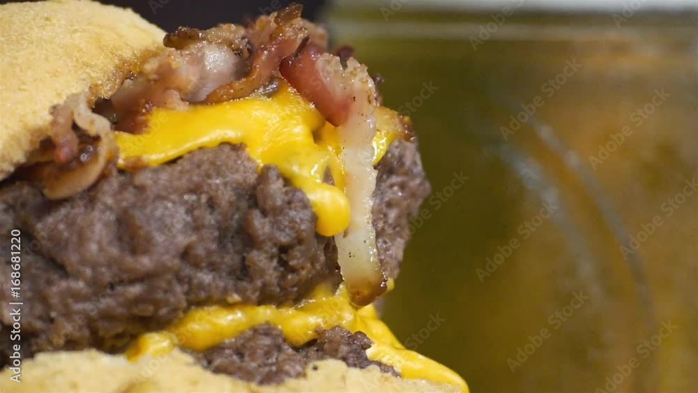 Beef Bacon Cheese Burger - Close Up Beef Bacon Cheese Burger - Close Up