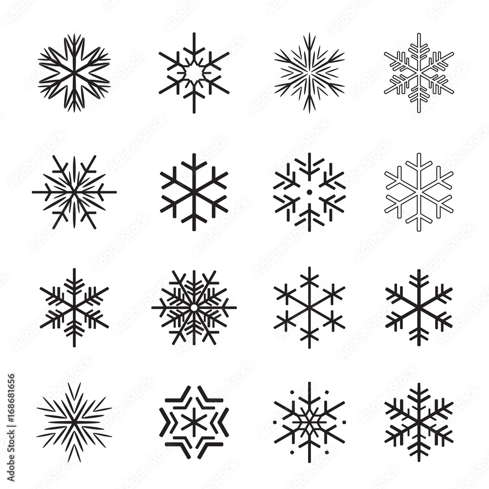 Collection of black Snowflakes. Vector Illustration