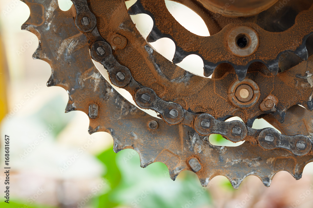 Mud Dirty Chainring and chain in a mountain bike Mud Dirty Chainring and chain in a mountain bike