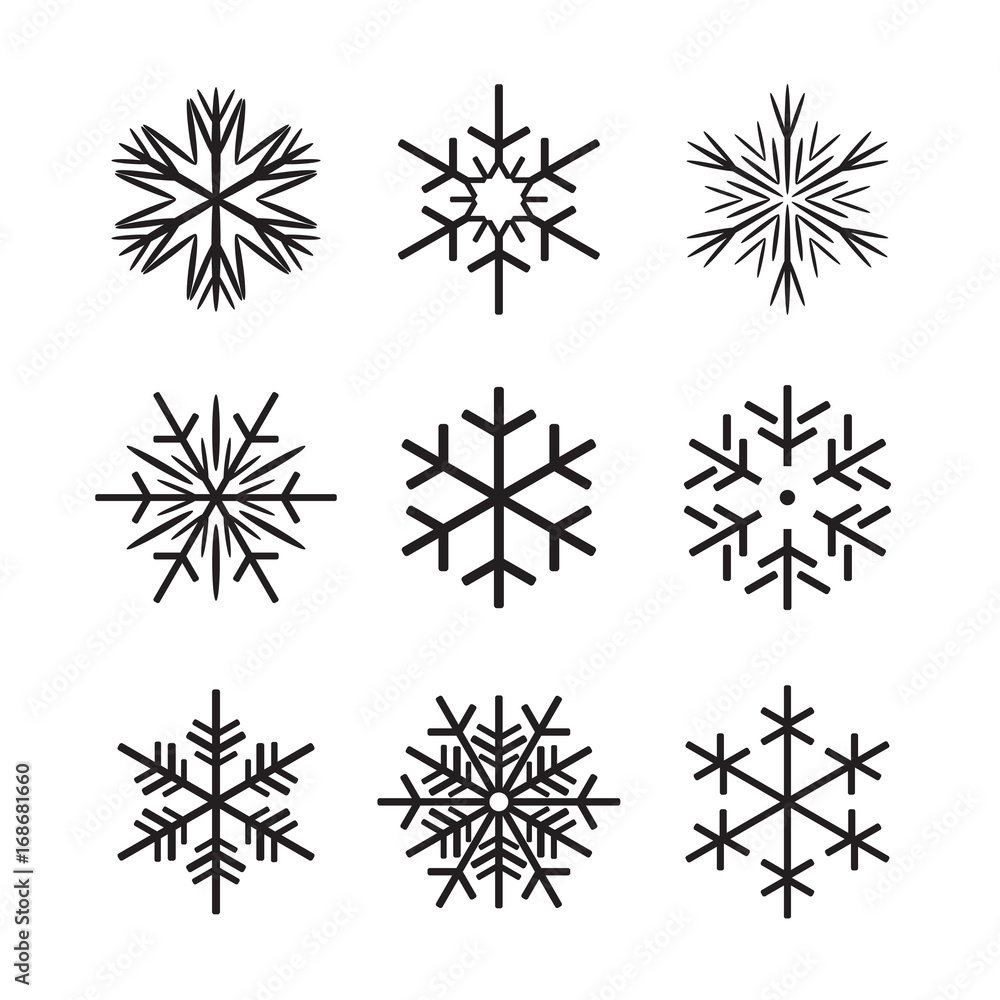 Obraz premium Collection of black Snowflakes. Vector Illustration