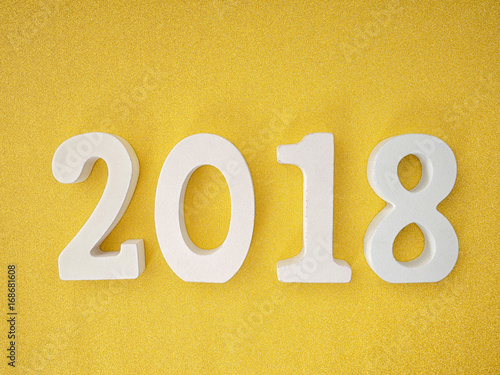 2018 wood letters on gold glitter table for 2018 new year background