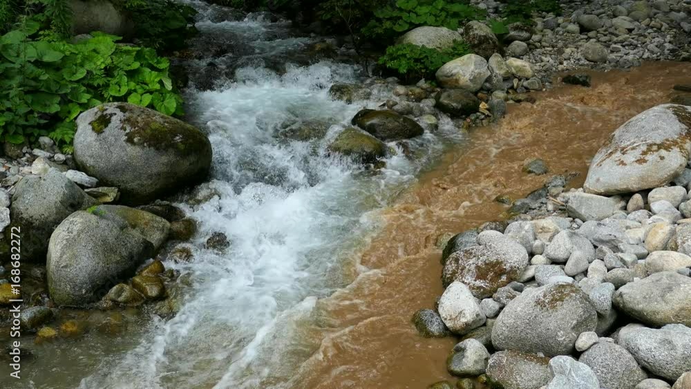 Dirty Polluted Water Flowing Into Clean Brook Dirty Polluted Water Flowing Into Clean Brook