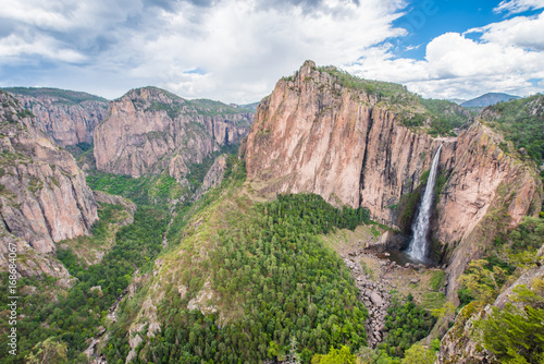 Wideview of waterfall landscape in Chihuahua Mexico