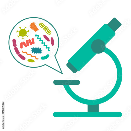 Bacteria and microorganisms with microscope medical  vector illustration