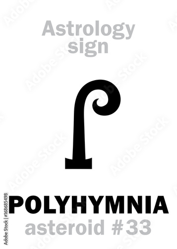 Astrology Alphabet: POLYHYMNIA (muse of hymns), asteroid #33. Hieroglyphics character sign (single symbol).