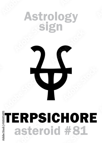 Astrology Alphabet: POLYHYMNIA (muse of hymns), asteroid #33. Hieroglyphics character sign (single symbol).