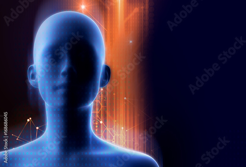 3d illustration of virtual human on technology background.