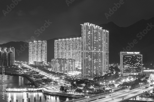Panorama od residential district in Hong Kong city at night