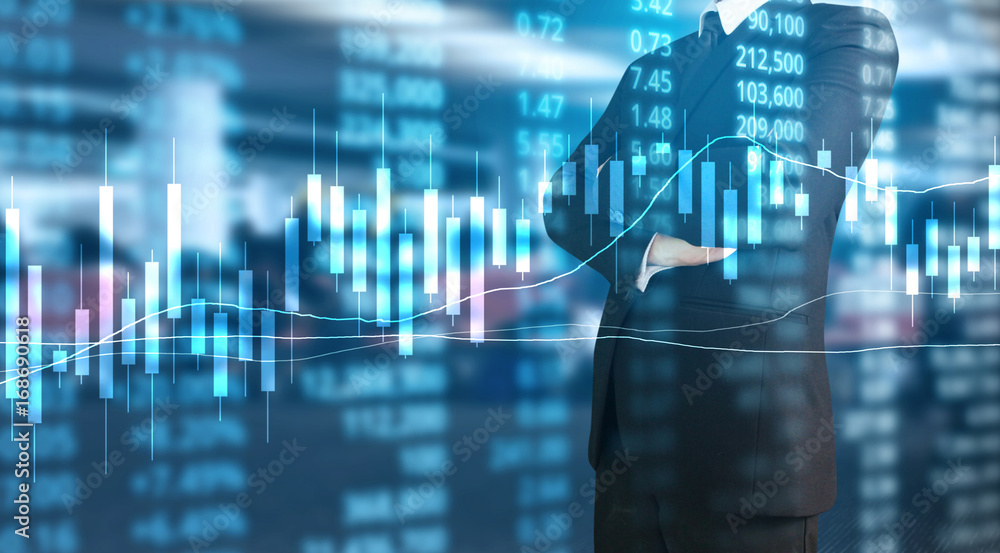 hand with stock financial chart symbols coming from hand hand with stock financial chart symbols coming from hand