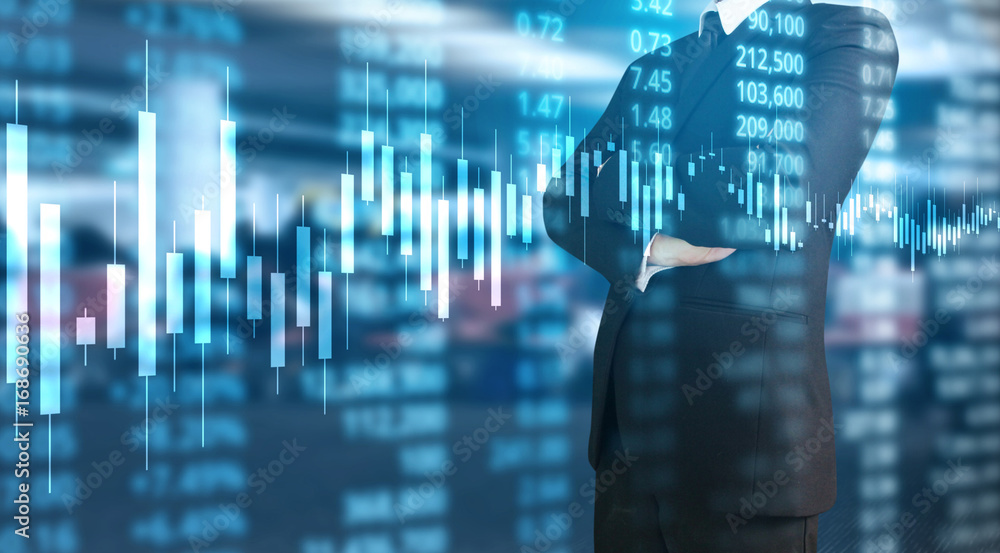 hand with stock financial chart symbols coming from hand hand with stock financial chart symbols coming from hand