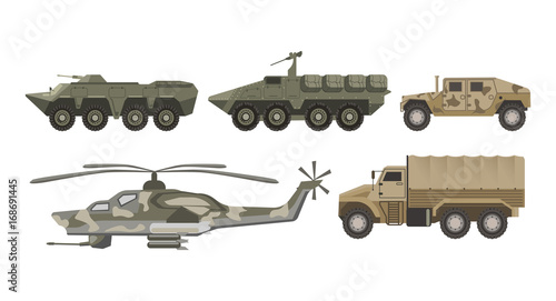 Military transport and army aviation machines vector isolated icons set