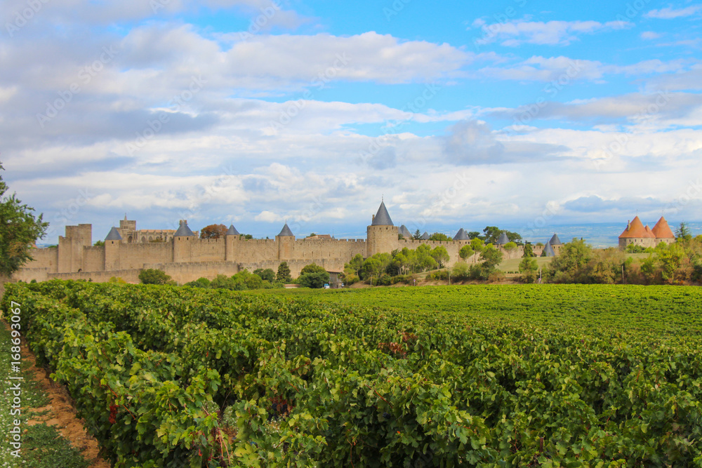 Stadtpanorama der Stadtmauer von Carcassonne, Frankreich
