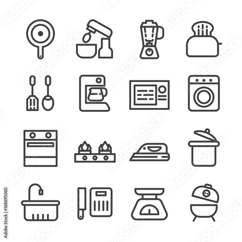 household appliances icons kitchen tool thin line icon set vector