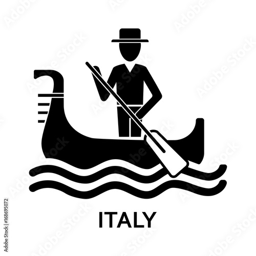 Man in gondola with Italy lettering simple icon