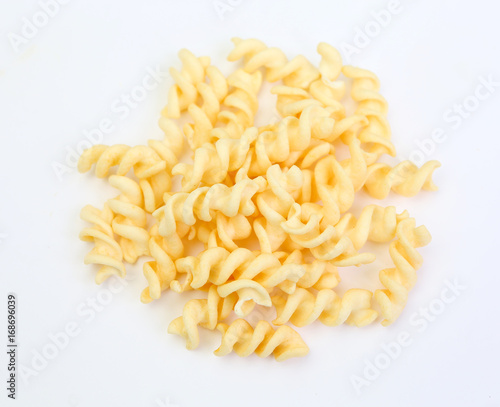flavor snack made from fried wheat on white background.