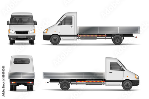 Cargo van vector illustration isolated on white. City commercial lorry. delivery vehicle mockup from side, front and rear view. Vector illustration.