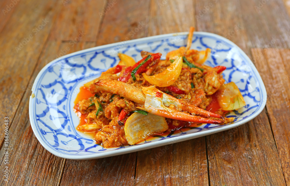 Fried crab with curry powder. Fried crab with curry powder.