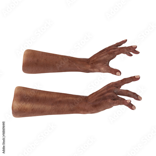 Wrinkled on old african man hand on white. 3D illustration