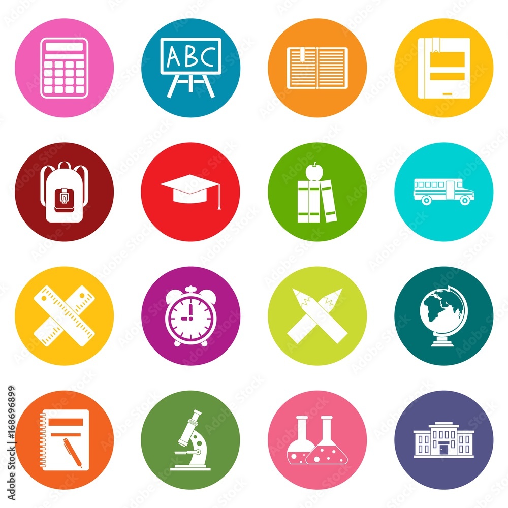 School icons many colors set School icons many colors set