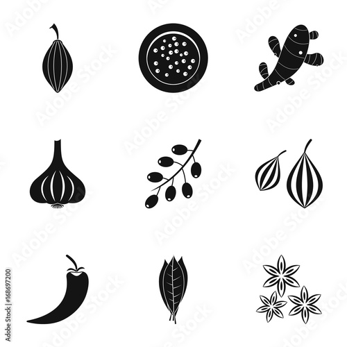 Spices and herb icon set, simple style