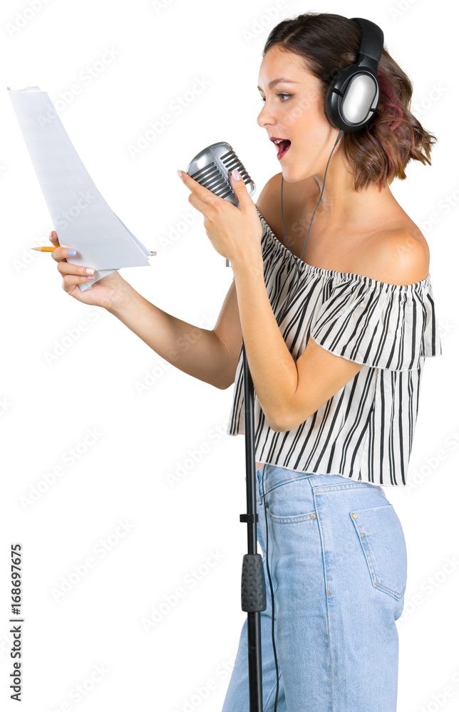 young girl with microphone sings young girl with microphone sings