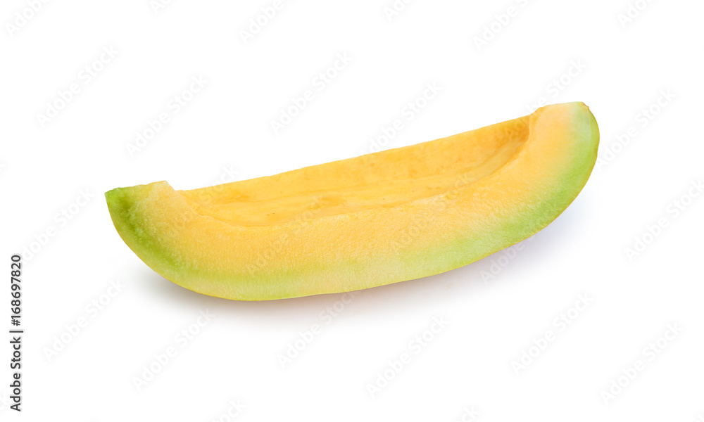 sliced cantaloupe melon isolated on white. sliced cantaloupe melon isolated on white.