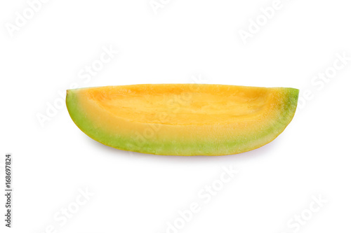 sliced cantaloupe melon isolated on white.