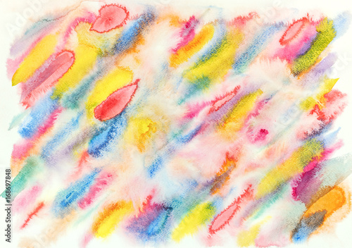 abstract watercolor pattern with bright colorful diagonal yellow, red, blue textured strokes