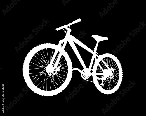 Vector white bicycle silhouette on black background.