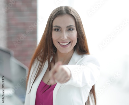 business lady pointing to the front