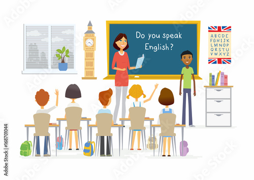 English lesson at school - cartoon people characters illustration