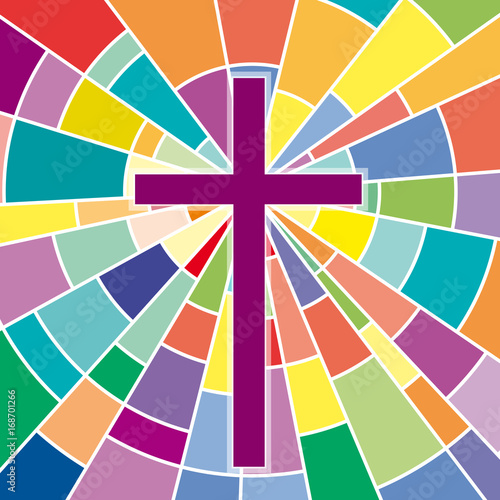 Vector abstract crucifix, rood on colored glass