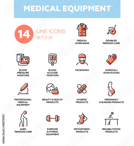 Medical equipment - Modern simple thin line design icons, pictograms set