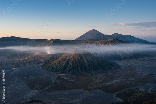 Bromo, Batok, Semeru volcano mountain in a morning, East Java, Indonesia